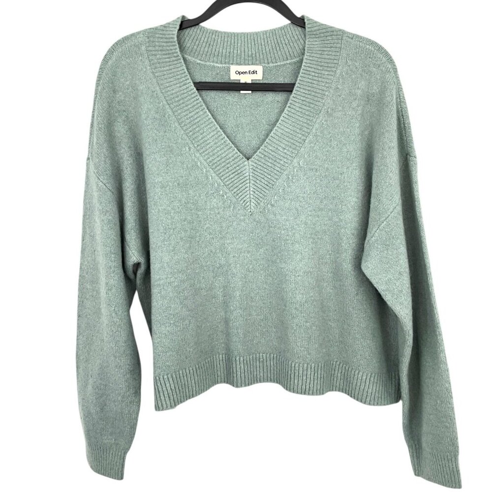Open Edit V-neck Sweater Teal Pond Womens XL Pullover Relaxed Fit Knit